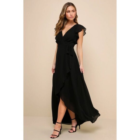 Lulus Dresses & Skirts - Lulus Ravishing Charm Black Ruffled Wrap High-Low Maxi Dress – Size XXL